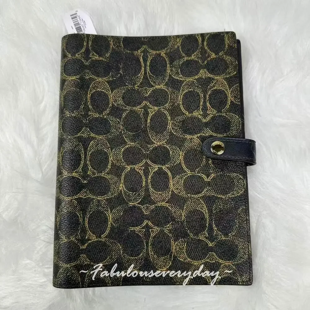 Coach Notebook In Loved Signature Canvas/Smooth Leather/Gold/Brown CDX99 NWT